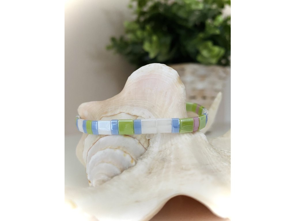 náramek Miyuki Tila white blue green