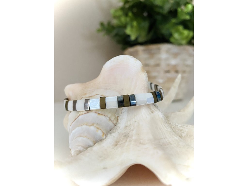 náramek Miyuki Tila White silver bronze