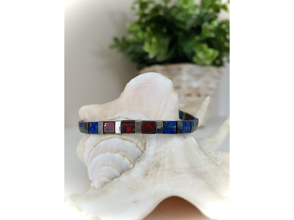 náramek Miyuki Tila red blue silver