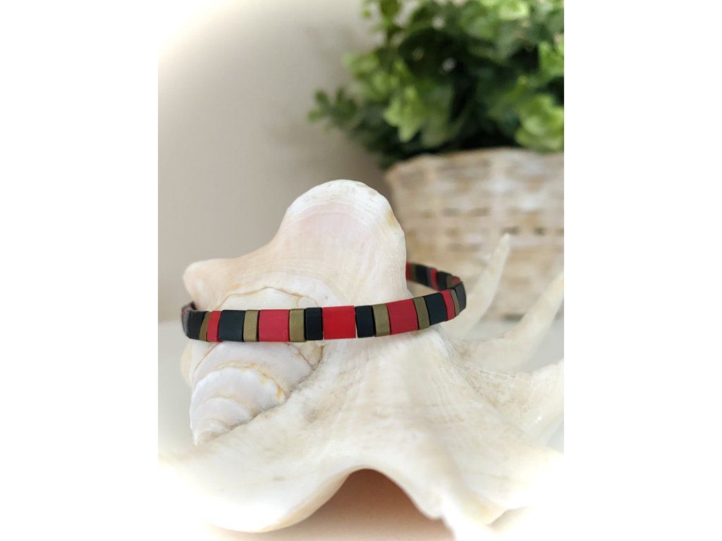 náramek Miyuki Tila mate black red bronze