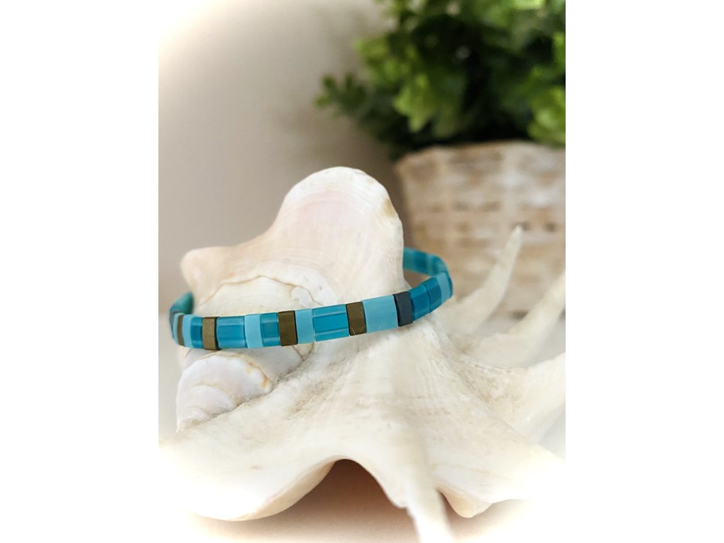 náramek Miyuki Tila turquoise green