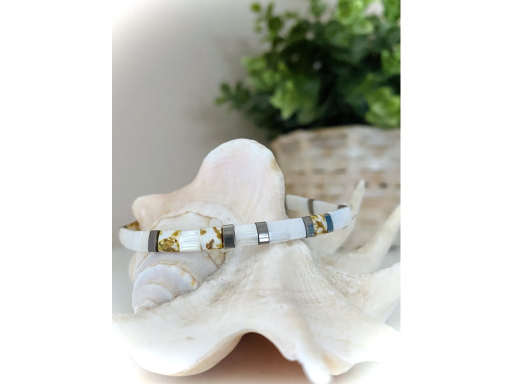 náramek Miyuki Tila white picasso yellow