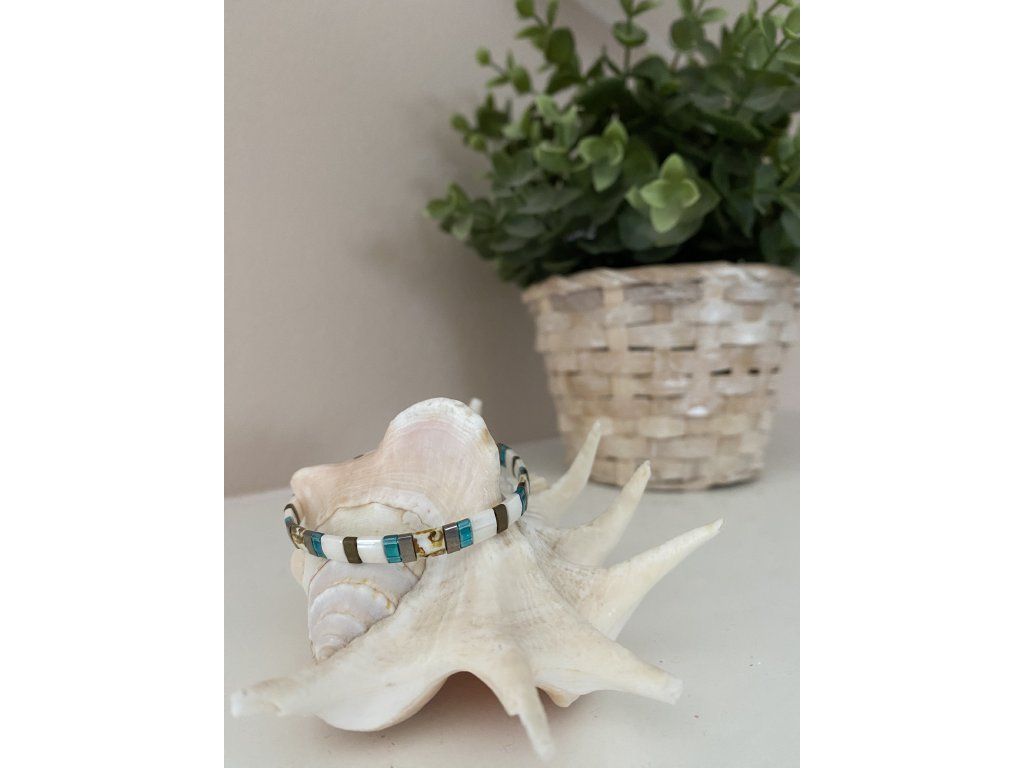náramek Miyuki Tila white blue silver