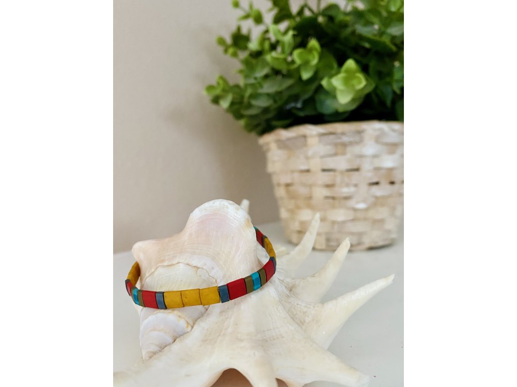 náramek Miyuki Tila yellow red blue silver matte