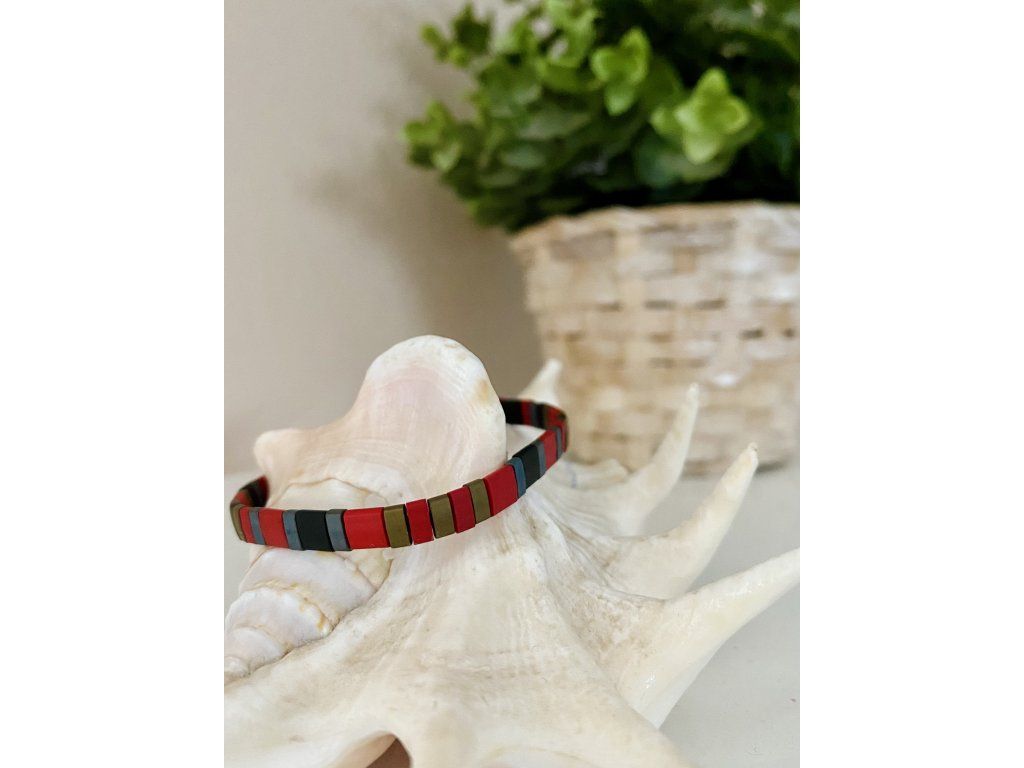 náramek Miyuki Tila red Black Grey
