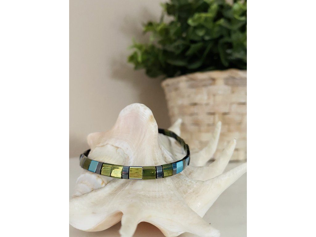 náramek Miyuki Tila green blue grey