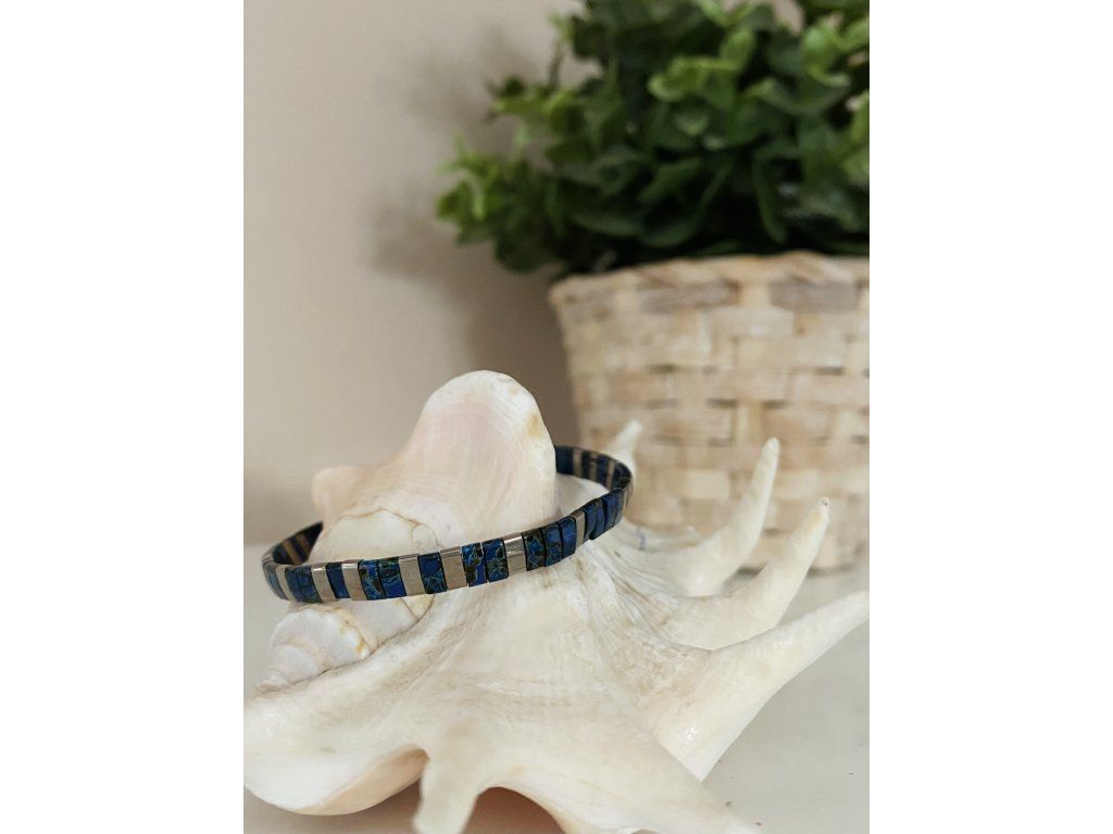 náramek Miyuki Tila marble silver blue