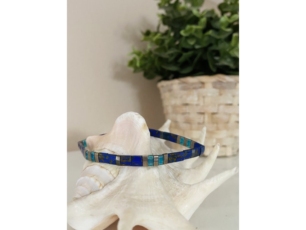 náramek Miyuki Tila Blue silver marble