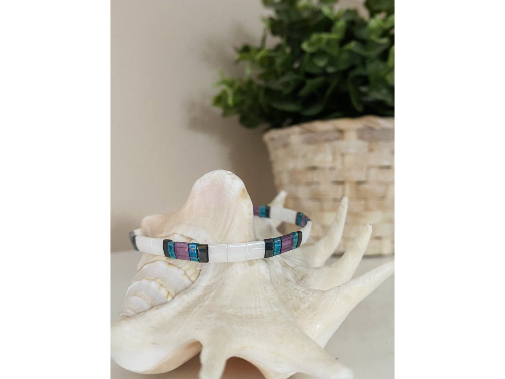 náramek Miyuki Tila white blue silver