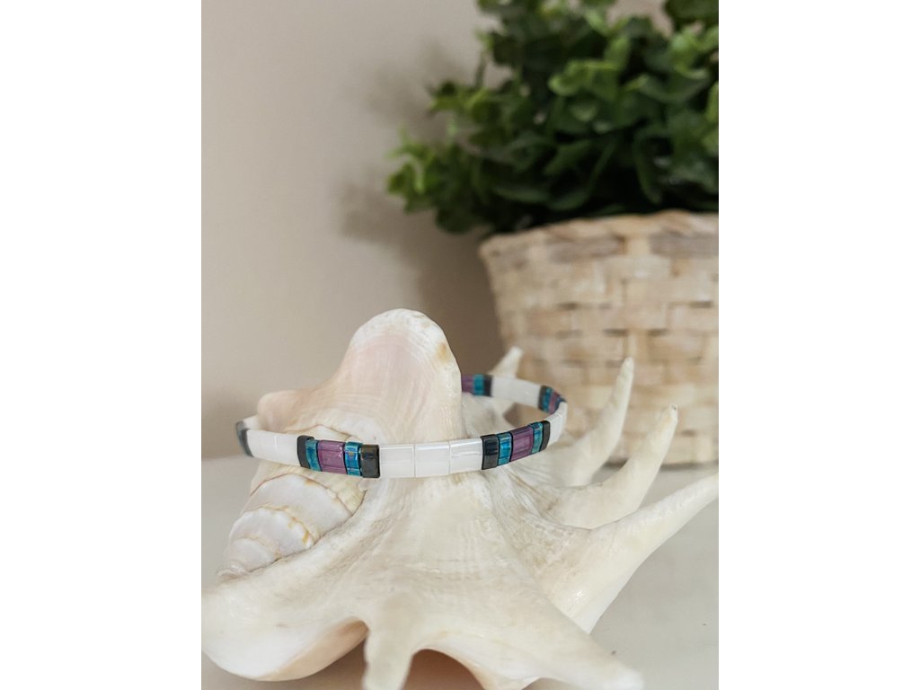 náramek Miyuki Tila white blue silver
