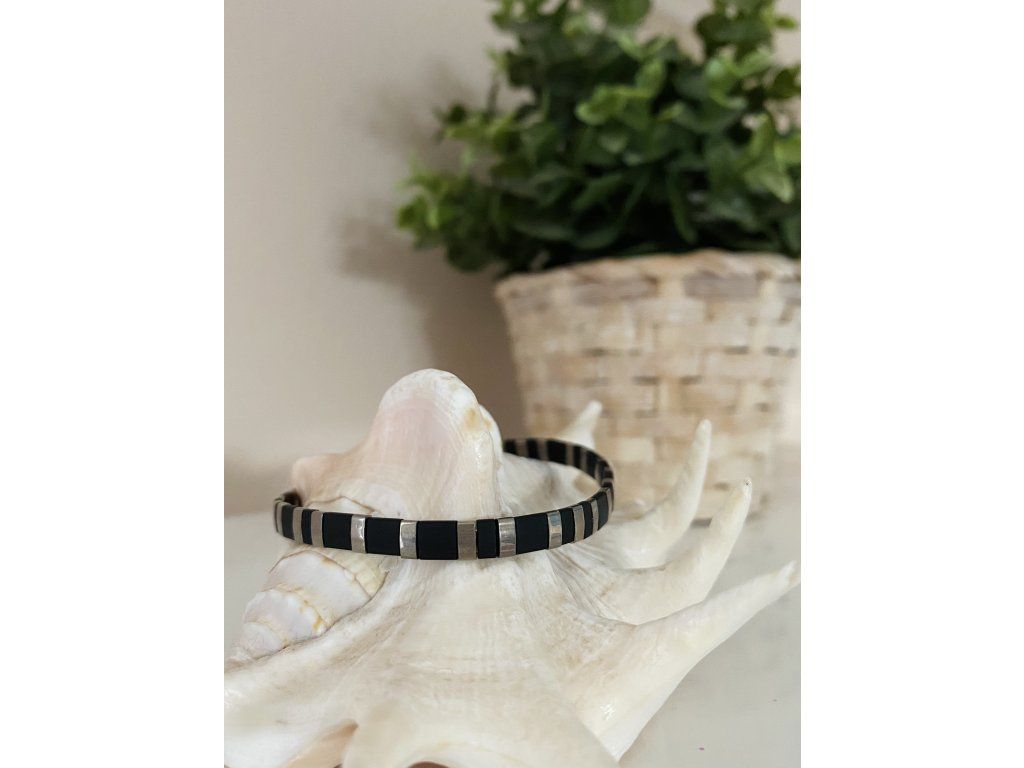 náramek Miyuki Tila silver black