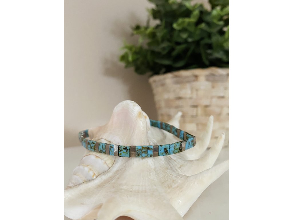 náramek Miyuki Tila marble blue silver