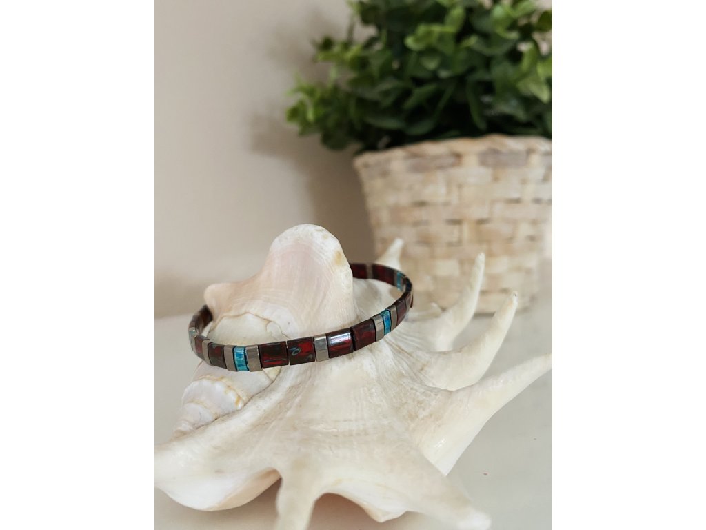 náramek Miyuki Tila silver red blue
