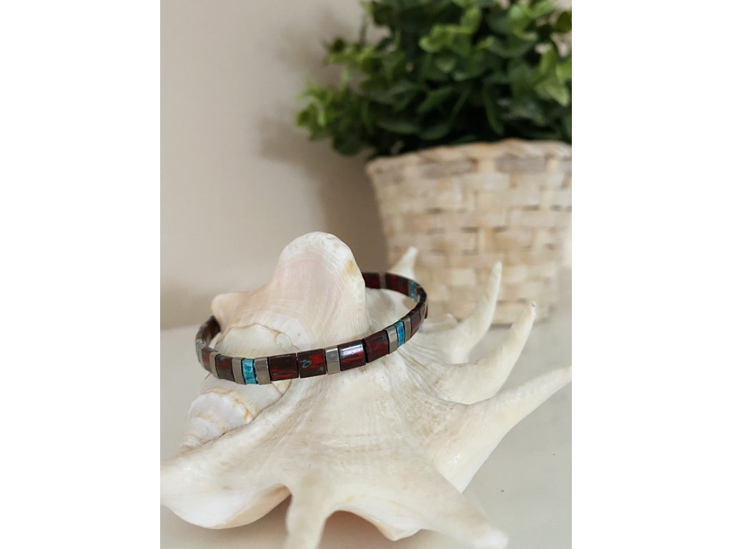 náramek Miyuki Tila silver red blue
