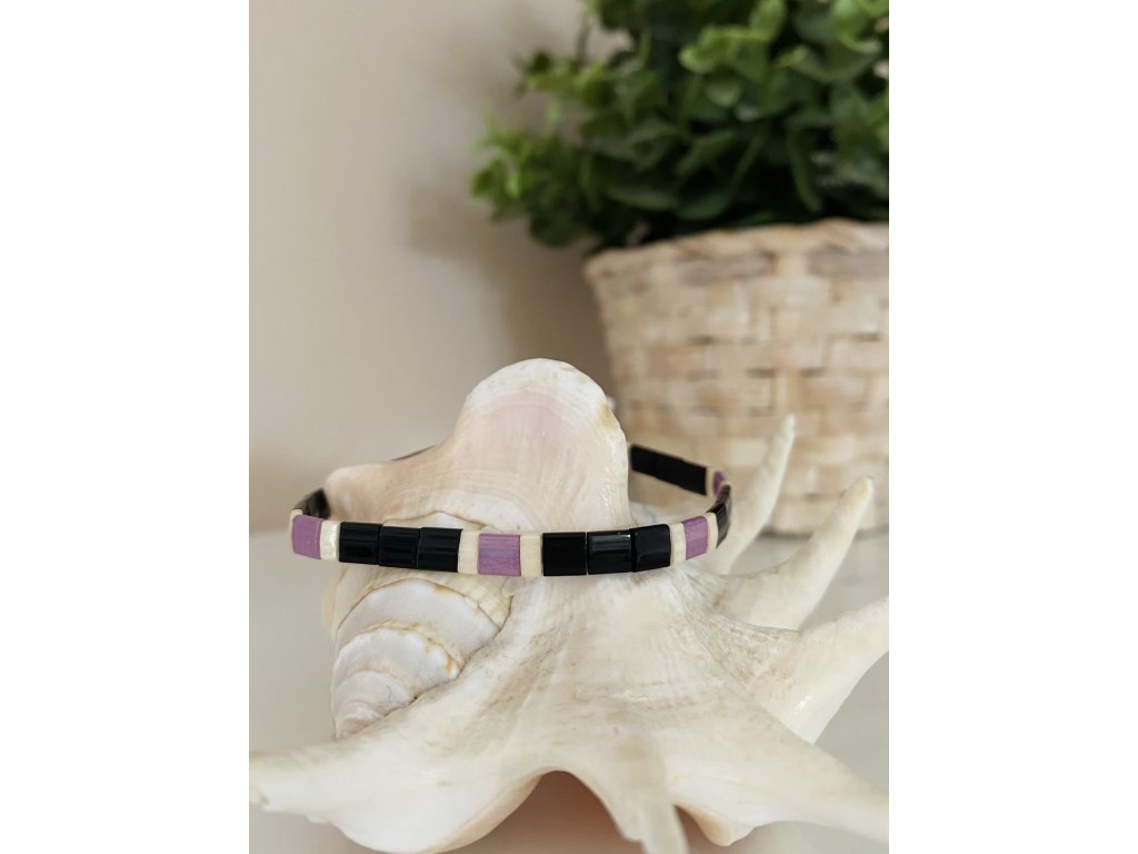 náramek Miyuki Tila black pink