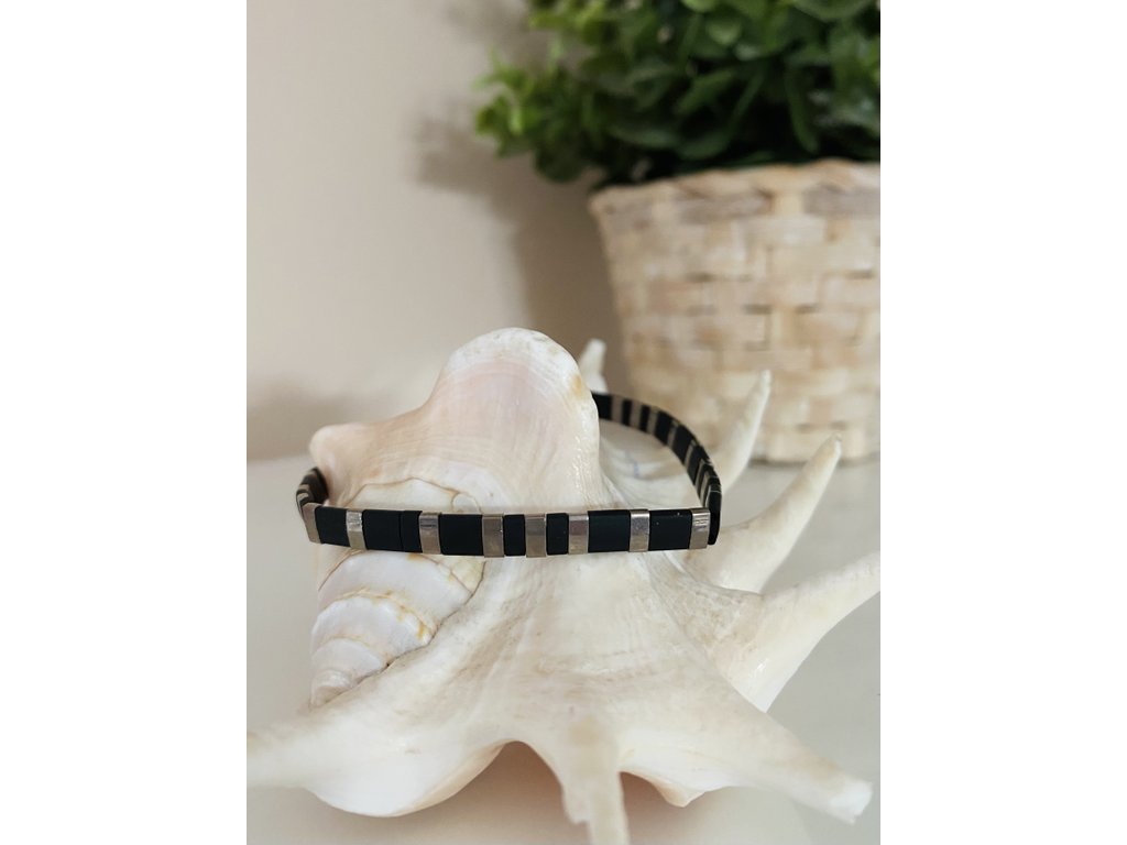 náramek Miyuki Tila black silver