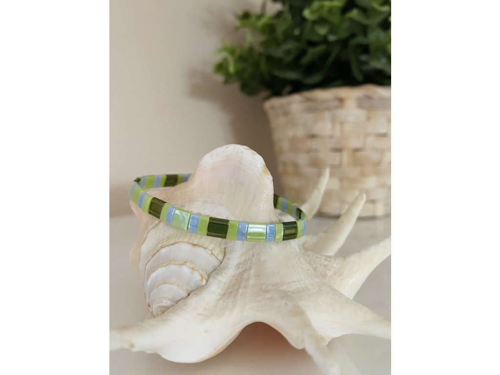 náramek Miyuki Tila green white