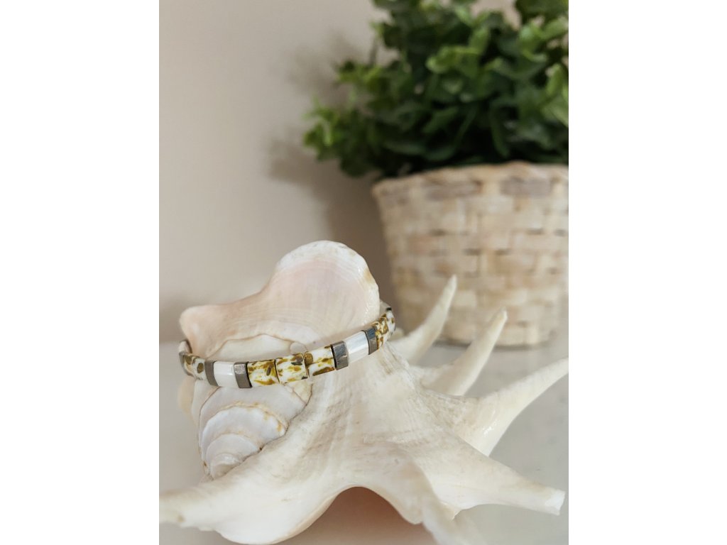 náramek Miyuki Tila white silver