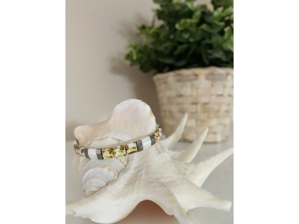 náramek Miyuki Tila white silver