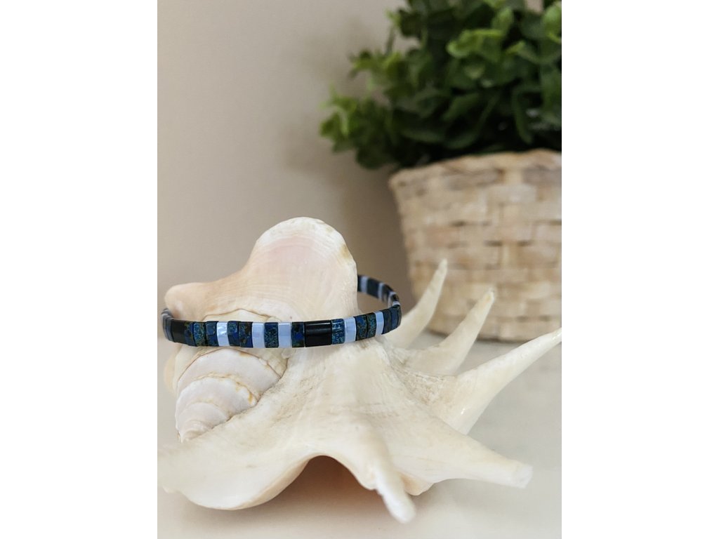 náramek Miyuki Tila light blue black