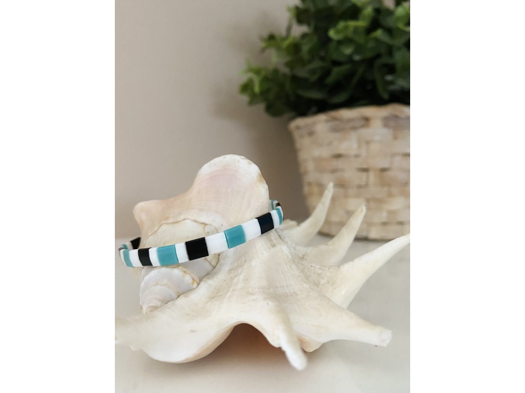 náramek Miyuki Tila white blue black