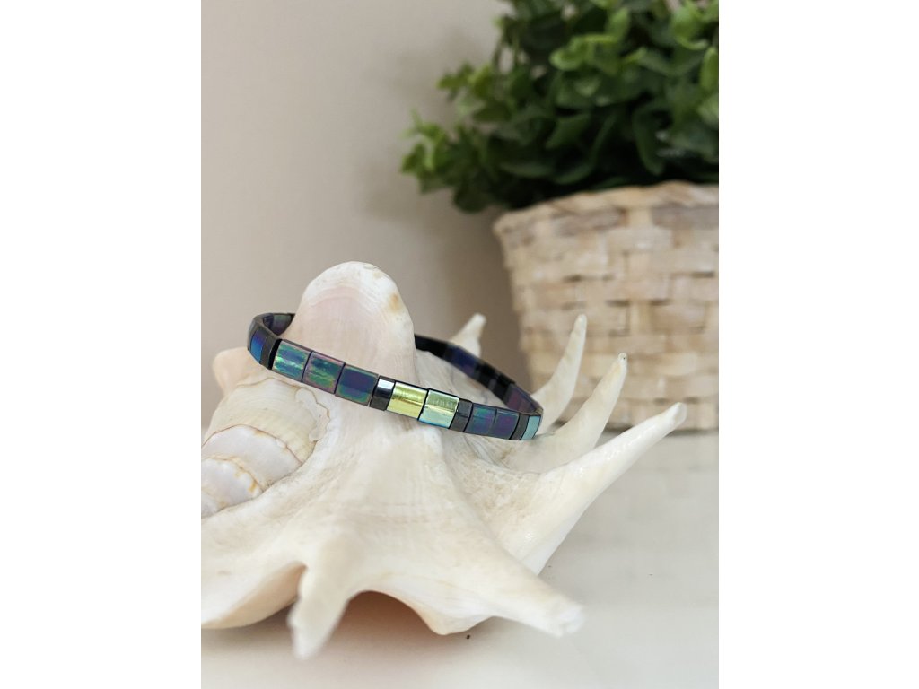 náramek Miyuki Tila black blue green