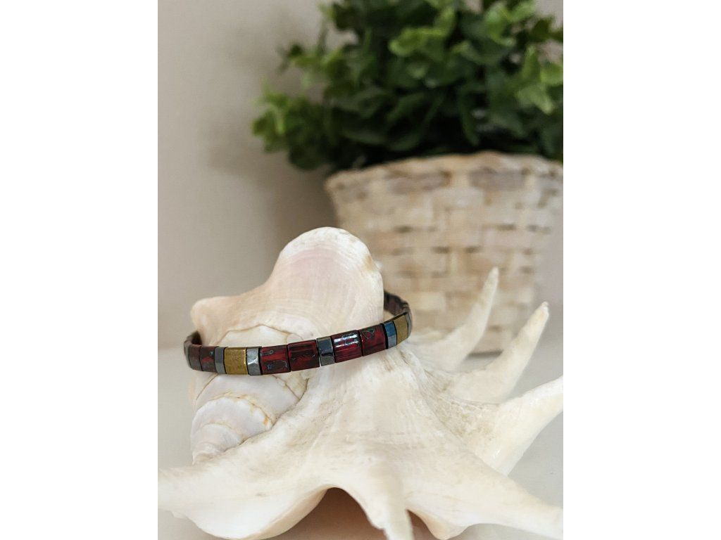náramek Miyuki Tila marble red golden silver