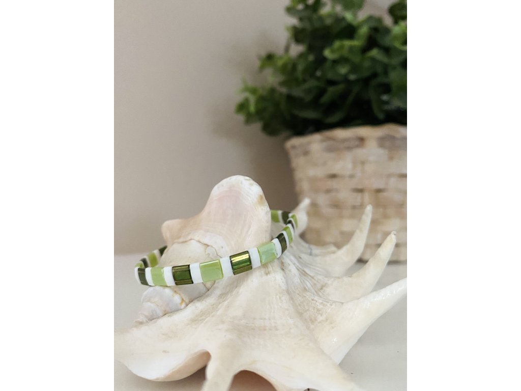náramek Miyuki Tila white green