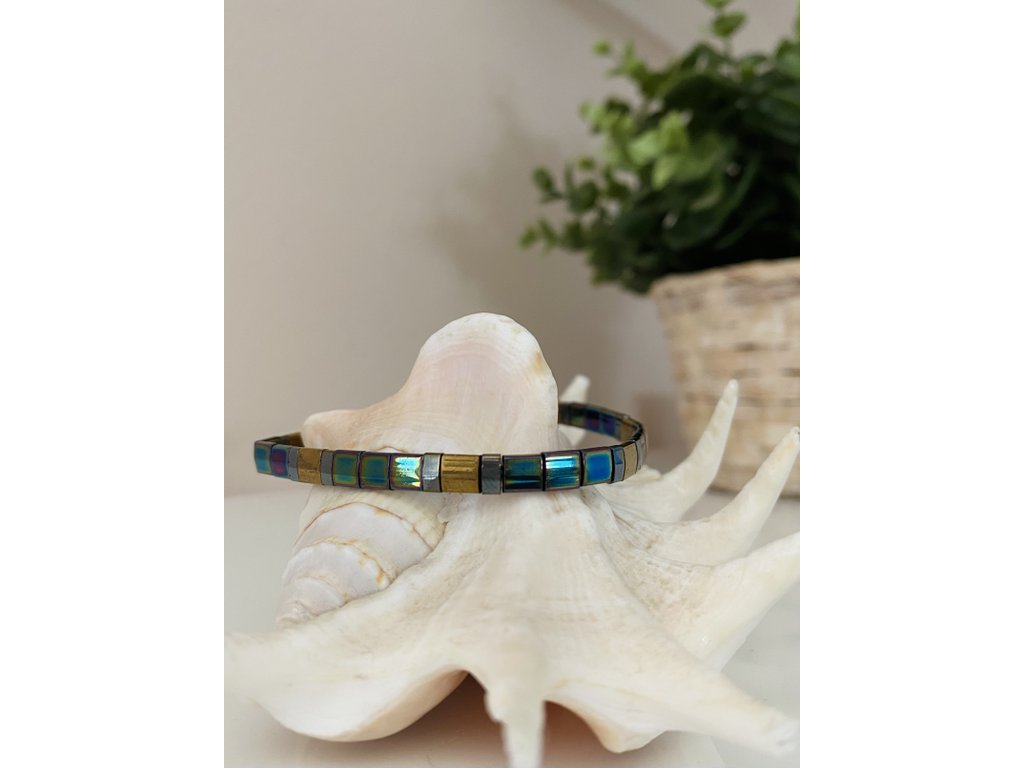 náramek Miyuki Tila golden blue grey