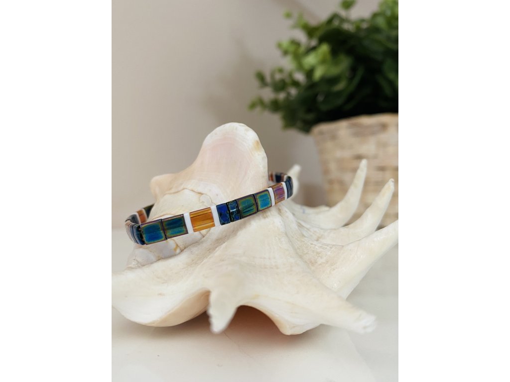náramek Miyuki Tila white blue orange
