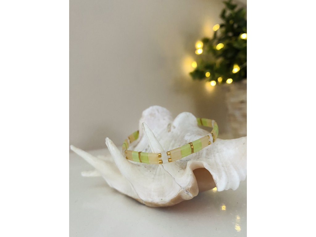 náramek Miyuki Tila green golden